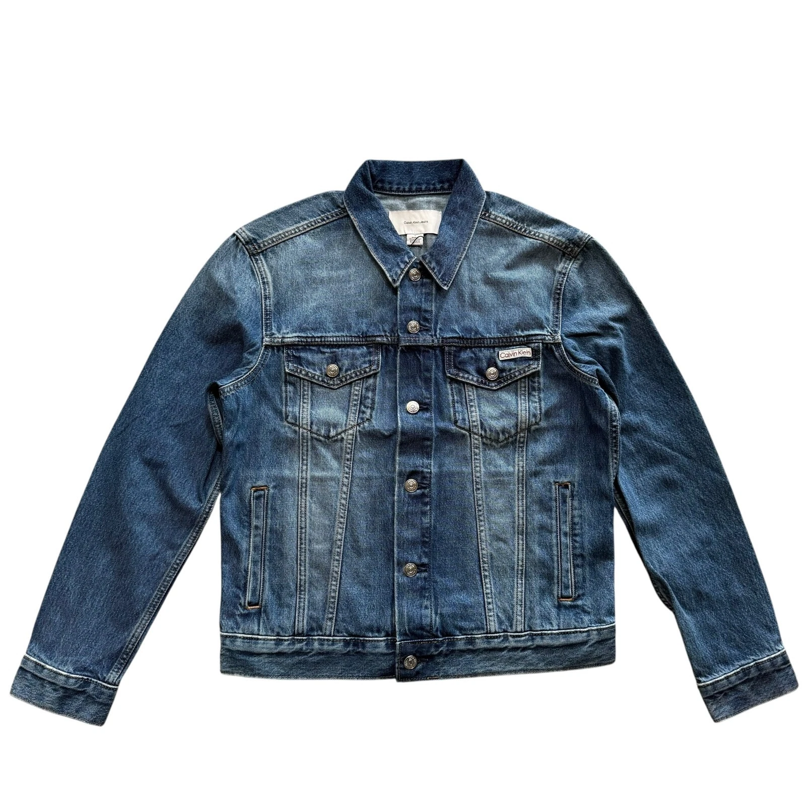 NWT Calvin Klein Men's Classic Trucker Jacket Cotton Denim Jean Jacket