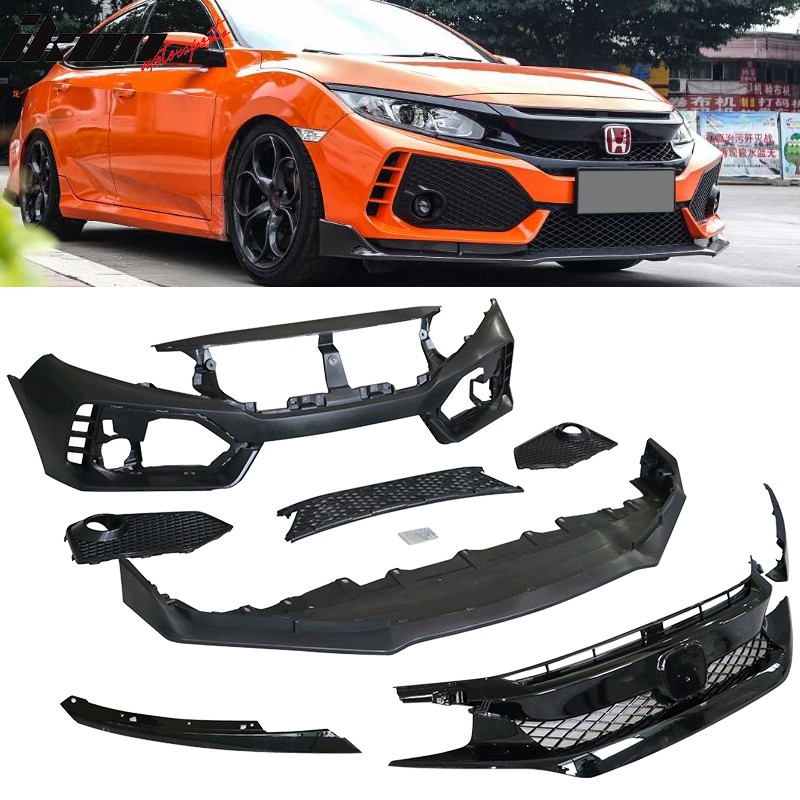 Fits 16-21 Honda Civic 10th-Gen Sedan Coupe Type-R Front Bumper