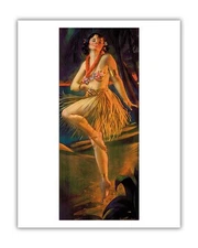 Firelight Hula Hawaiian Girl - Vintage Calendar Page by Pressler 1920