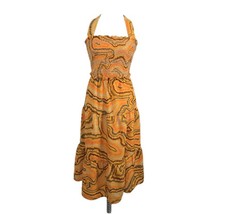 Sam Edelman Cross Hatch Wave Warm Apricot Jenny Dress Medium Smocked Halter New