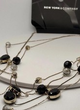 NWT New York And Co. Beaded Black Gold Gray Tone 2-Strand Chain Necklace 24”
