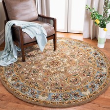 Classic Collection Area Rug - 3'6" Round, Beige  Light Blue, Handmade Tradit...
