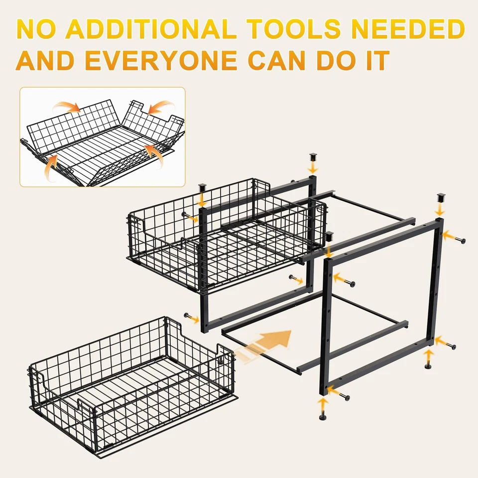 Органайзер под раковину, 2-уровневый выдвижной шкаф-органайзер, регулируемая высота Ba... - Изображение 3 из 4