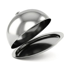 MTS Stainless Steel Cloche Food Cover Dome & Serving Platter - Metal Silver 