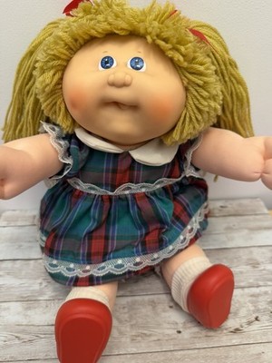 VHTF 1986 Cabbage Patch Kids Girl Doll Butterscotch Lion Mane Tartan Plaid Dress