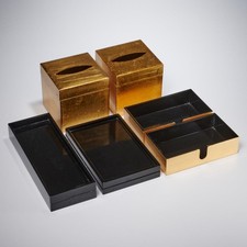 Jonathan Adler Caspari Black Gold Tone Guest Towel Tray Tissue Box Holder 8p Lot