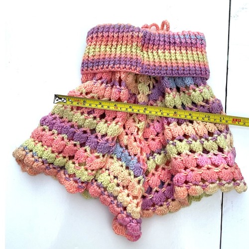 Crochet Knit Poncho Pastel Multi Color Girl's Turtleneck Open Weave - Picture 8 of 9