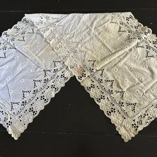 Vintage Eyelet Cut Out Lace Table Runner or Dresser Scarf #82