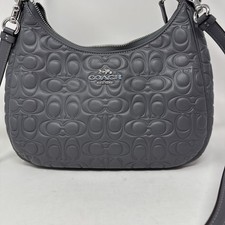 Coach Teri Hobo Gray Signature Leather Shoulder Bag Excellent