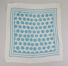 Aqua Polka Dot Square Scarf 23in White Blue Sheer Rolled Hem Retro Painted Look