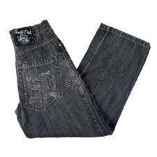 Vtg Southpole Jeans Mens 29x30 Charcoal Wash Baggy Embroidered King Of Kings Y2K