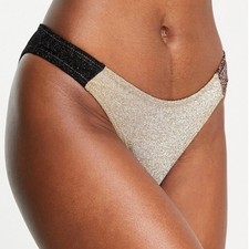 Topshop women's glitter bikini bottoms gold/black UK 16