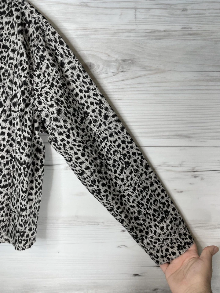 Tribal Jeans Jacket Womens Large Black Gray Leopard Print Button Front Stretch - Image 3 of 4