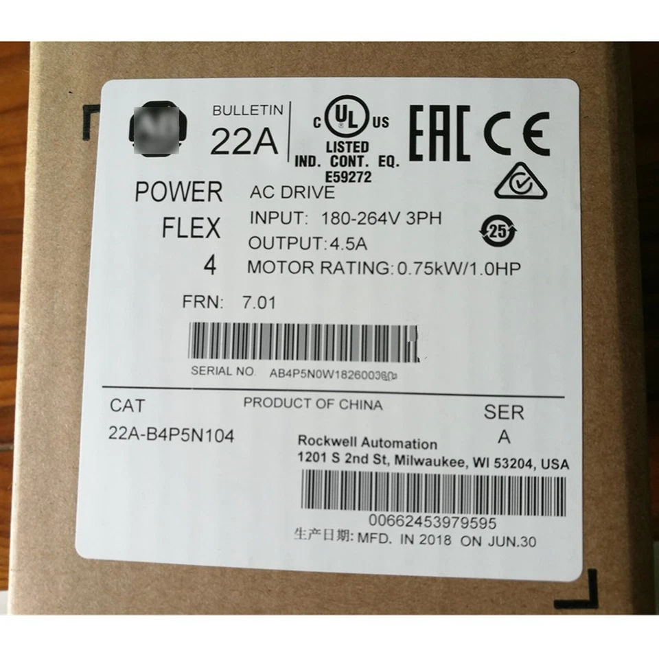 New Factory Sealed AB 22A-B4P5N104 PowerFlex 4 240V 3P 1HP AC Drive US Free Tax - Image 4 of 4