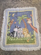 Baby Quilt Blanket Jungle Dreams Giraffe Lion Elephant Monkey Zebra Satin 44x35  
