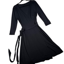 Banana Republic Womens Medium M Black 3/4 Sleeve V-Neck Wrap Dress LBD 813472
