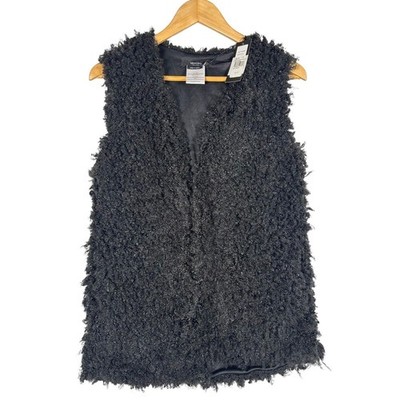 VERTIGO Black Shaggy Faux Fur Vest Women's Open Front Trendy Size S New With Tag