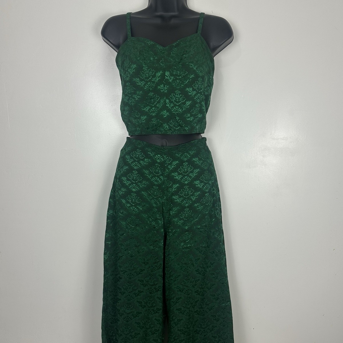 Sandro Paris Emerald Green Jacquard Two Piece Set Crop Top Wide