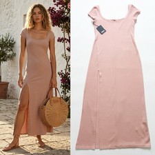 NEW Reformation Harlan Blush Pink Ribbed Maxi Dress XL Slit Square Neck Summer