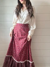 Vintage Calico Skirt 1970s Praire Victorian Revival Maxi Patchwork 