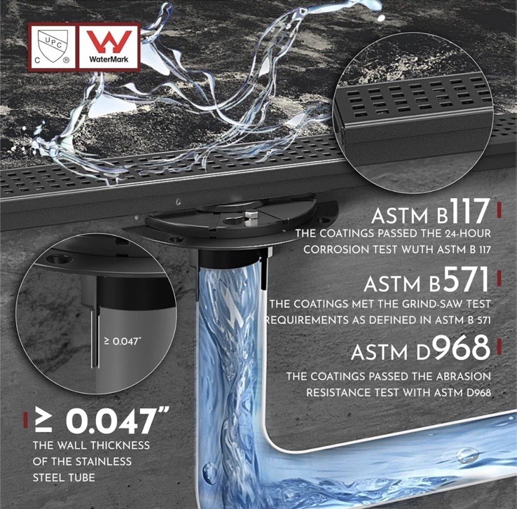 WEBANG 12 Inch Shower Linear Black Drain Rectangular Floor Drain 