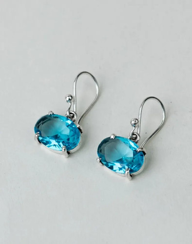 Swiss Blue Topaz Earring Gemstone 925 Sterling Silver Handmade Earring For Gift'