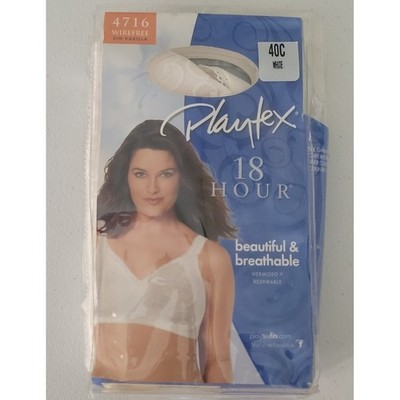 Playtex 18 Hour Beautiful & Breathable Wirefree Bra White 40C Lace Seamless 4716