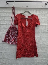 New Rouje Short Sleeve Red Floral Mini Dress Size 38