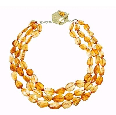 Raritäten Golden Nugget Citrin Nugget 3-reihig Knebel Halskette 818 Karat-Neu mit Etikett-$ 467