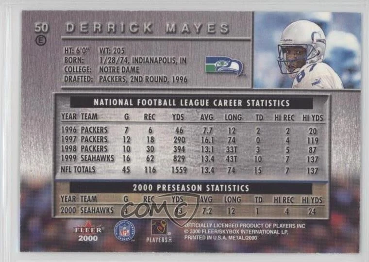 2000 Fleer Metal Emerald Derrick Mayes #50 - Image 2 of 2