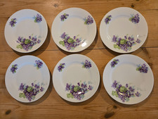 Set of 6 Vintage Victoria China Czechoslovakia Violet Plates Dessert Side 22cm