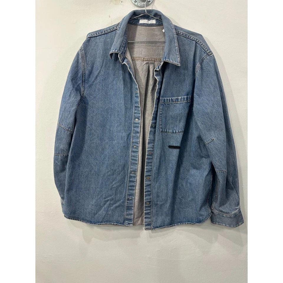 Helmut Lang Cotton Denim Logo Long Sleeve Collared Shirt Blue Women's Size L - Image 4 of 4