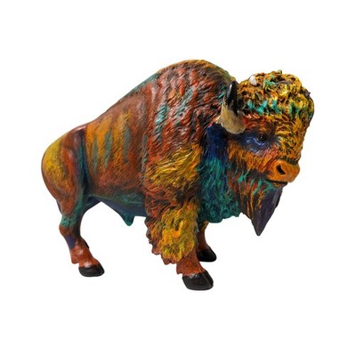 AMAJY Rustic Colorful Resin Bison Figurine   Majestic American Multicolor 