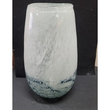 Handblown Artisan Blue Ocean bubbles white swirl textured 12" Vase Art Glass