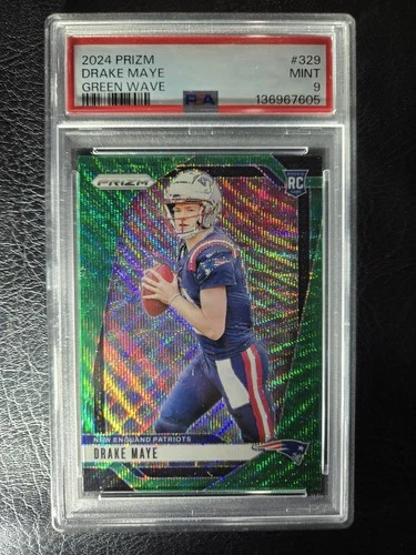 2024 Panini Drake Maye Green Wave Prizm Rookie Card #329 PSA 9 MINT Patriots RC