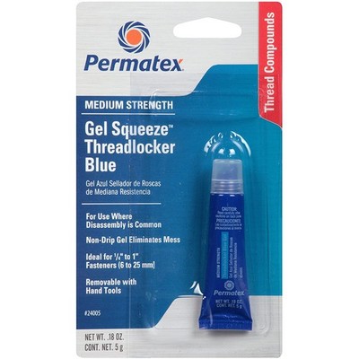 Permatex Thread Locker 24005; Blue, Medium Strength Gel, 0.18oz Squeeze Tube