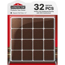 Felt Furniture Pads 32 PCS 1 1/2" Floor Protectors for Chair Feet Brown Square