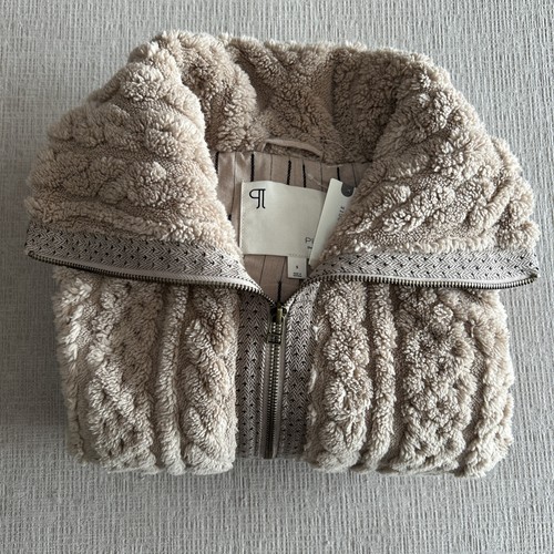 NWT! Anthropologie Pilcro Textured Cable Faux-Fur Fuzzy Jacket Small Brown Crop - Picture 9 of 9