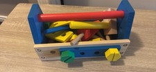 Wooden Pretend Play Tool Box Set with Toy Tools, Nuts Bolts
