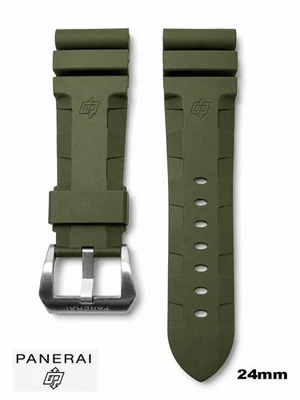 24MM Panerai Authentique OEM Bracelet Montre Caoutchouc Vert 2 Pièces - Photo 1/3