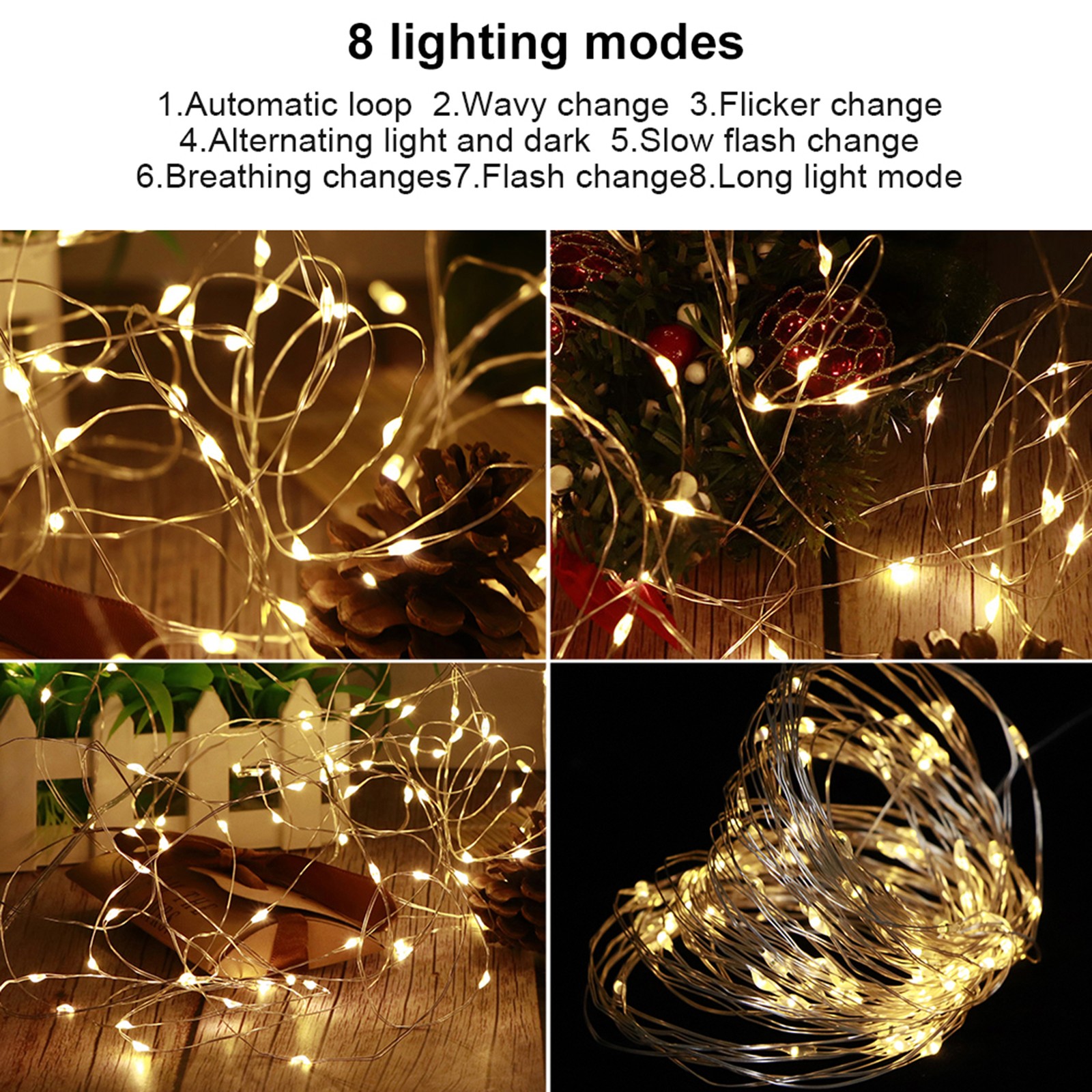 50LED Solar Powered String Light 8 Modes Lights Outdoor Decoration IP44