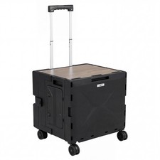 Foldable Utility Cart on 4 Rotate Wheels w/Telescoping Handle, Lid Cup Holder