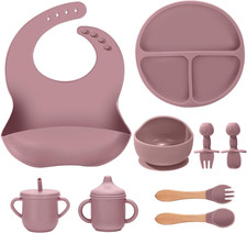 Silicone Baby Feeding Set 9 Pcs, Spill-Proof Suction Plate, Bowl, Bib, Silicone