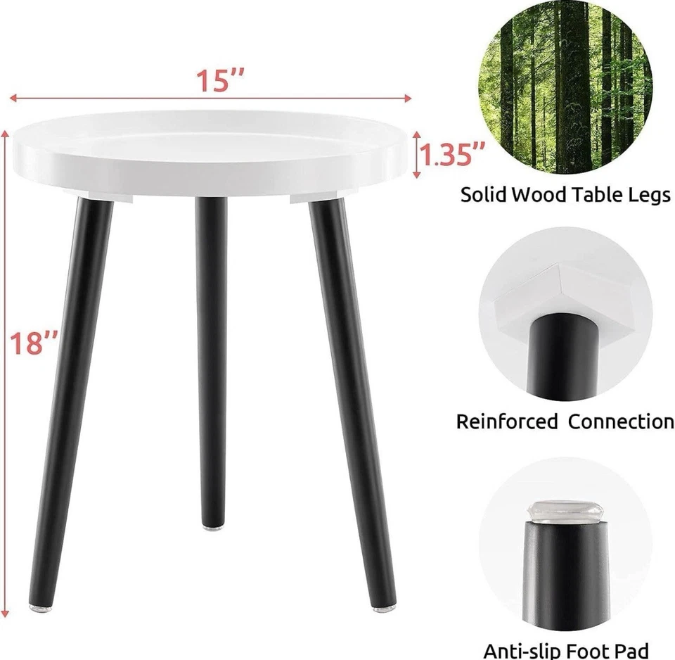 Apicizon Round Side Table White With Gold Wood Legs 16.5” LX 16.5”Wx20”H - Image 2 of 3