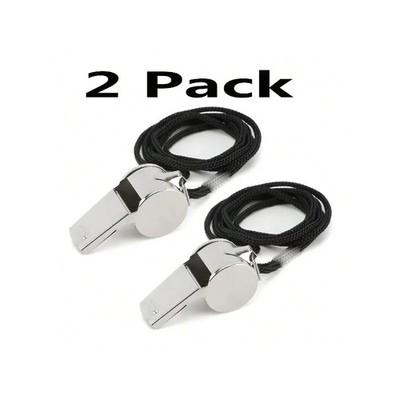 2-Pack Metal Referee Whistles w/ Lanyards Loud Coach Football Soccer Emergency