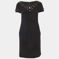 Dolce Gabbana Black Embellished Wool Mini Dress M