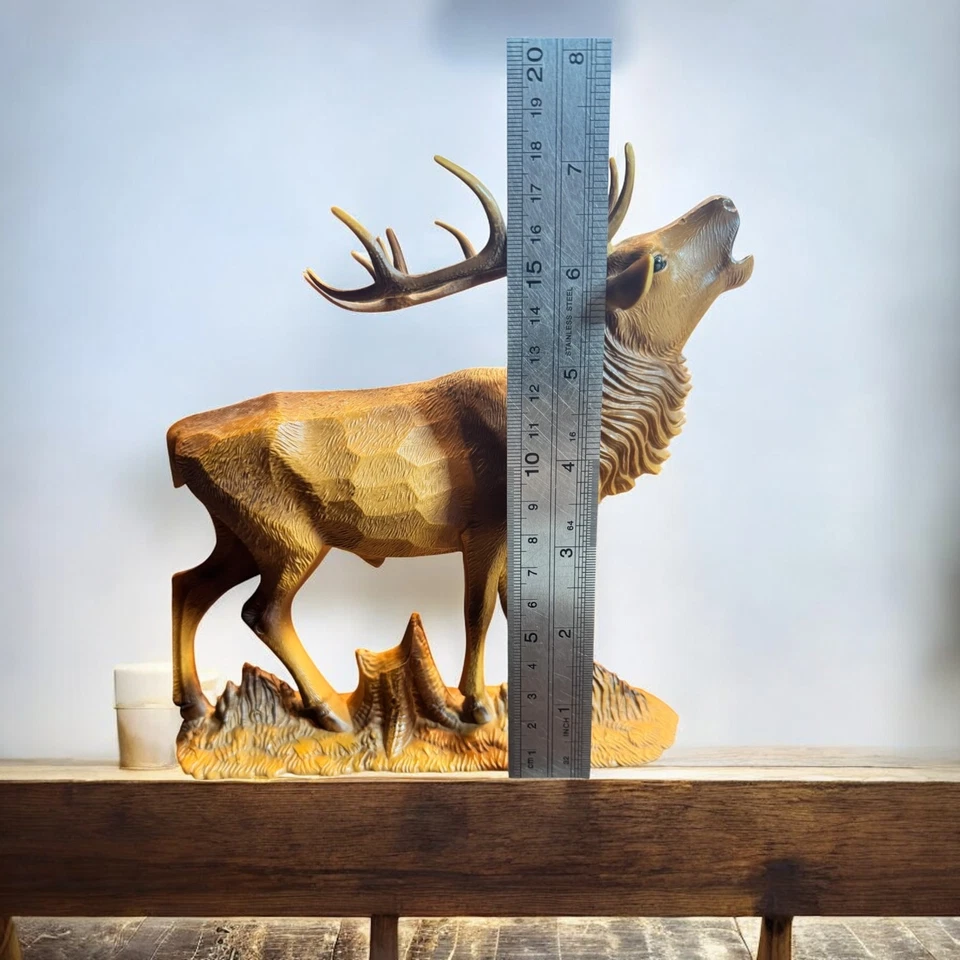 Estatuilla de alce de cornetas de colección resina imitación madera talla vida silvestre decoración de albergue 7 pulgadas Foto 4 de 4