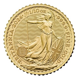 Goldmünze Britannia 2026 Großbritannien 1/10 999.9 Oz Unze 10 Pounds prägefrisch