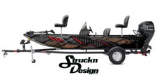 Distressed Black Smudge Rust Red Tech Fish Bass Boat Black Decal Wrap USA Vinyl