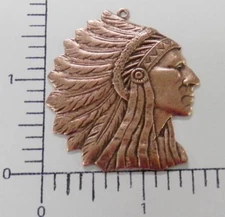 39225         Copper Oxidized Large American Indian Head Pendant Charm